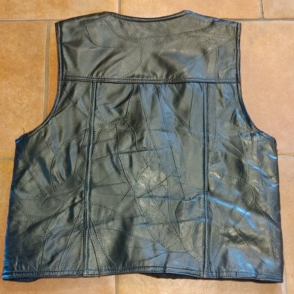 Duke Haband Vintage Patchwork Vest Men's LARGE Leather Black Motorcycle Riding - Picture 6 of 6